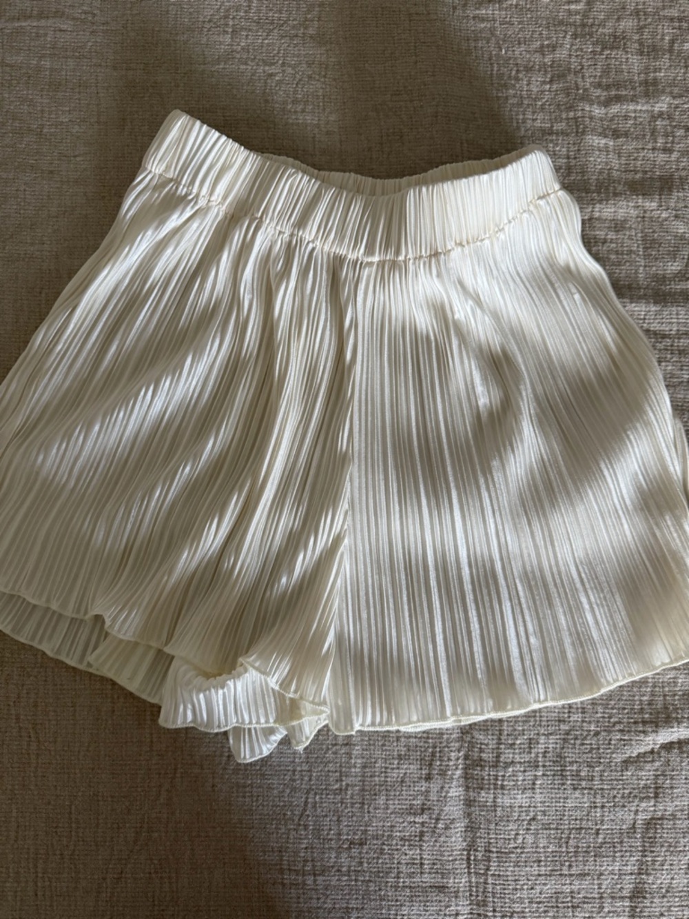Showpo Cream Pleated Elastic Waist Skirt